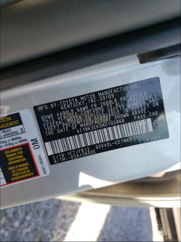 4T1BK3EK9AU105866 2010 Toyota Camry Se 3.5L