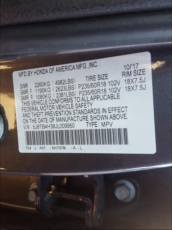 2018 ACURA RDX 5J8TB4H38JL009950
