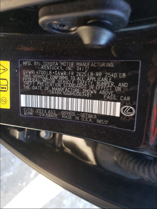 2017 LEXUS ES350 58ABK1GG8HU063481