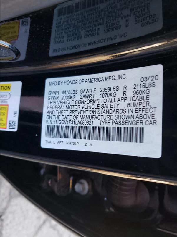 2020 HONDA ACCORD SPO 1HGCV1F31LA080821