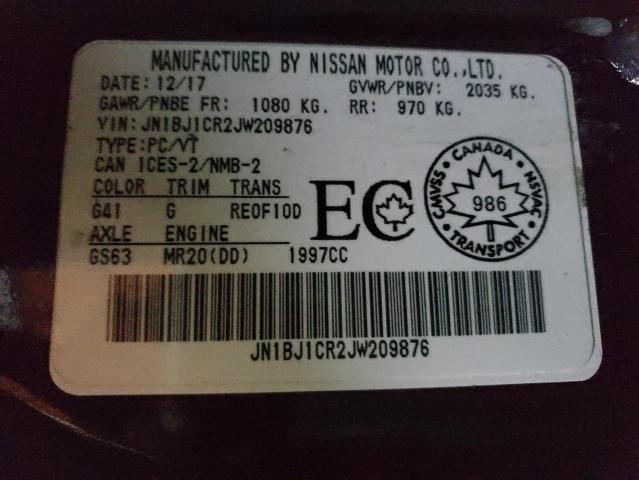 2018 NISSAN QASHQAI SV JN1BJ1CR2JW209876