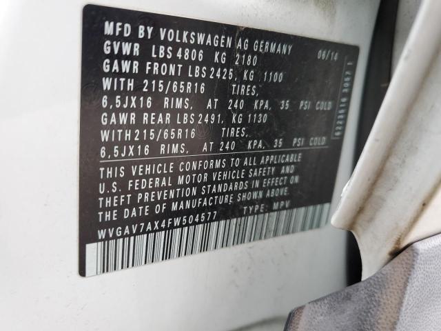 2015 VOLKSWAGEN TIGUAN S - WVGAV7AX4FW504577