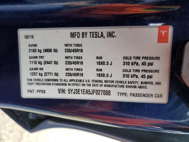 2018 TESLA MODEL 3 - 5YJ3E1EA5JF027008