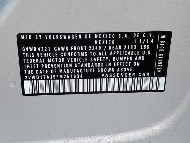 2015 VOLKSWAGEN JETTA SE 3VWD17AJ9FM251634