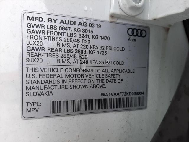 WA1VAAF72KD038994 2019 AUDI Q7, photo no. 13