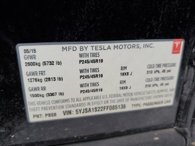 2015 TESLA MODEL S 70 - 5YJSA1S22FF085136