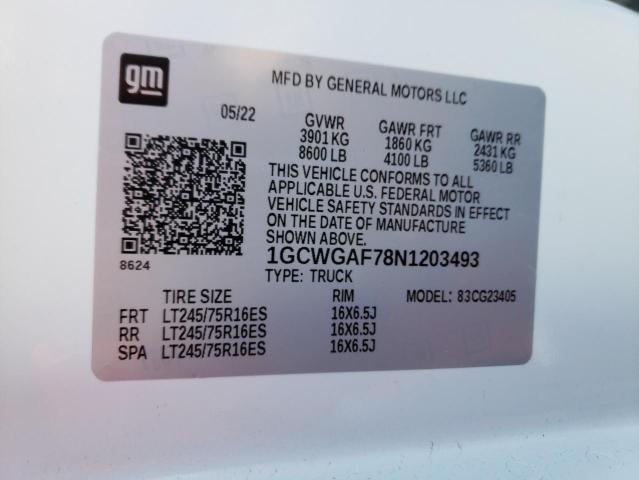 2022 CHEVROLET EXPRESS G2 1GCWGAF78N1203493