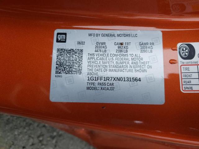 2022 CHEVROLET CAMARO LT1 1G1FF1R7XN0131564