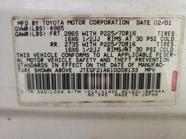 JTEGF21A610008133 Toyota HIGHLANDER