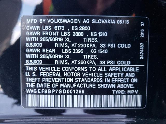 2016 VOLKSWAGEN TOUAREG SP - WVGEF9BP7GD001289