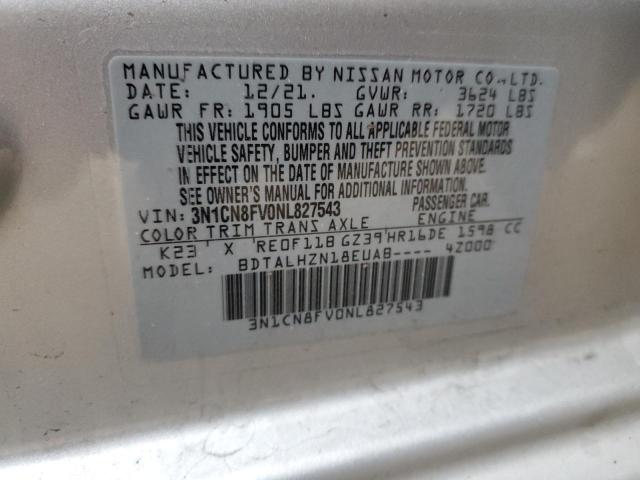 3N1CN8FV0NL827543 Nissan VERSA SR