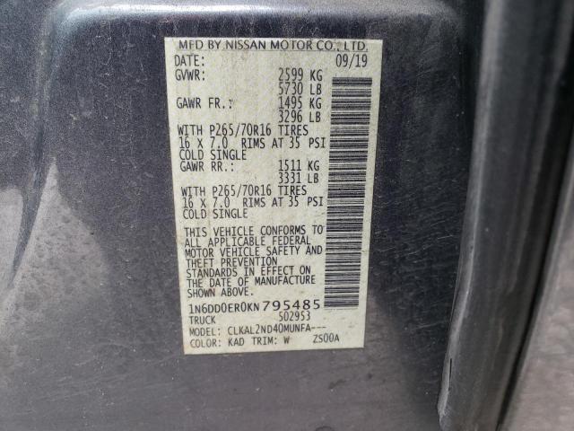 1N6DD0ER0KN795485 Nissan FRONTIER S