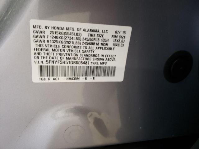 2016 HONDA PILOT EXL - 5FNYF5H51GB006481