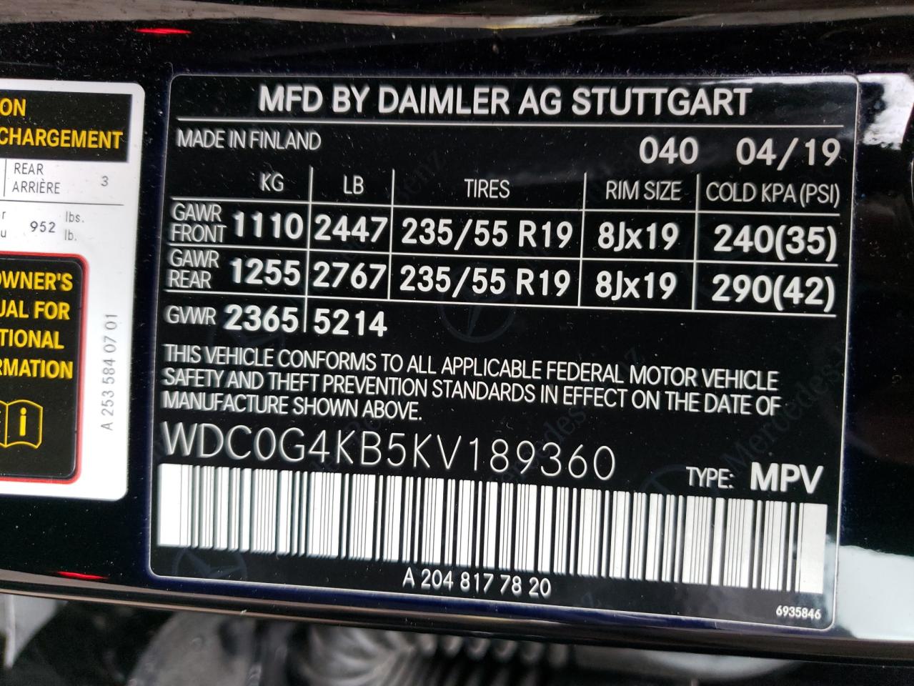 WDC0G4KB5KV189360 2019 Mercedes-Benz Glc 300 4Matic