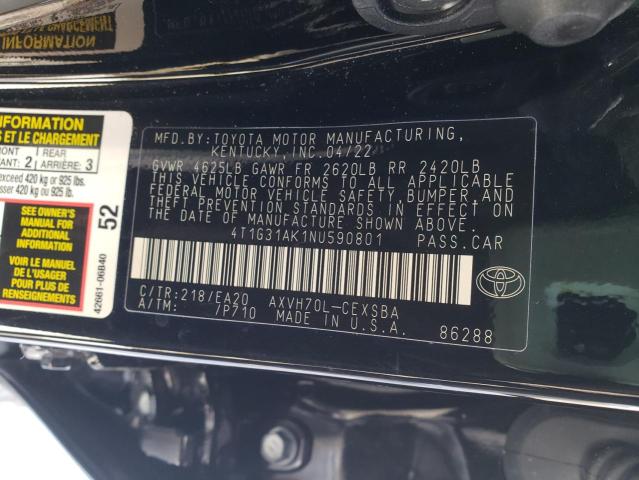 2022 TOYOTA CAMRY NIGH - 4T1G31AK1NU590801