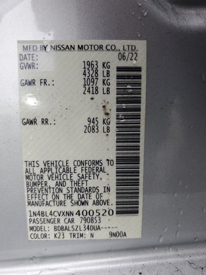 1N4BL4CVXNN400520 2022 Nissan Altima Sr