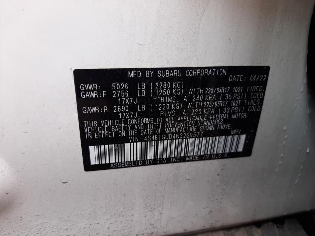 2022 SUBARU OUTBACK WI 4S4BTGUD4N3229577
