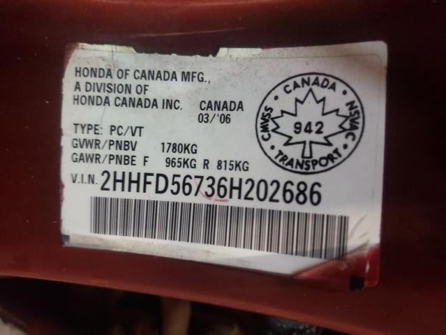 2HHFD56736H202686 Acura Csx Premium