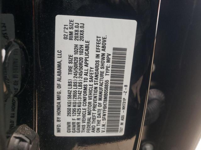 2021 HONDA PILOT BLAC - 5FNYF6H78MB058855