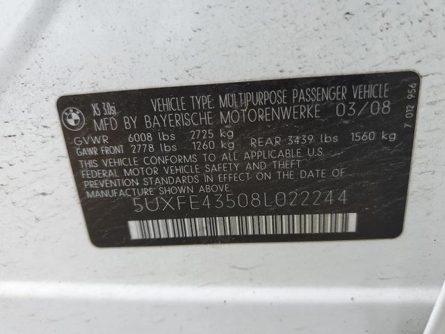 5UXFE43508L022244 BMW X5 3.0I