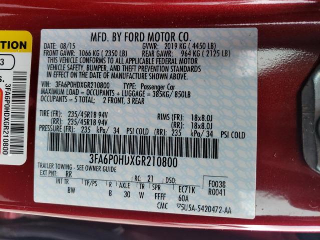 VIN 3FA6P0HD2HR263654 2017 Ford Fusion, SE no.12