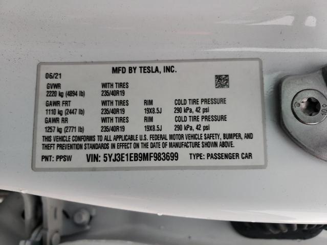 2021 TESLA MODEL 3 - 5YJ3E1EB9MF983699