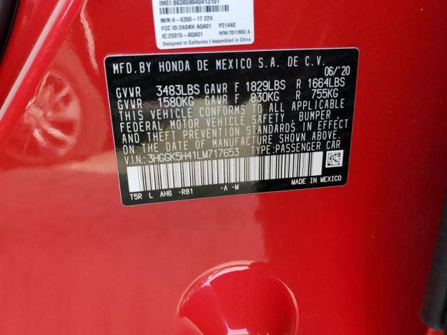 2020 HONDA FIT LX 3HGGK5H41LM717653