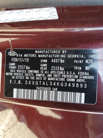 5XXGT4L34KG349893 KIA Optima Lx