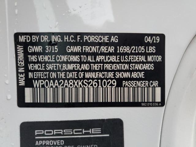 2019 PORSCHE CAYMAN BAS WP0AA2A8XKS261029