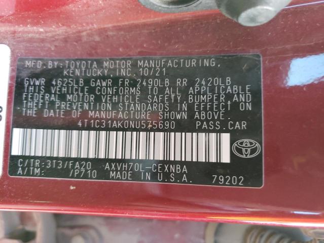 2022 TOYOTA CAMRY LE 4T1C31AK0NU575690