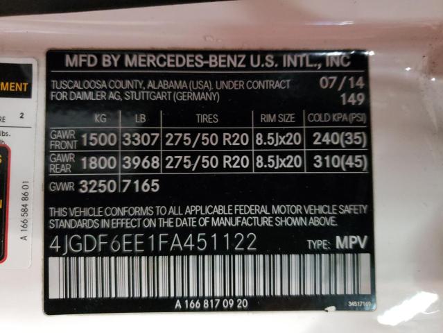 2015 MERCEDES-BENZ GL 450 4MA - 4JGDF6EE1FA451122