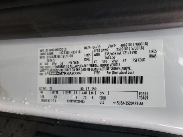 2019 FORD TRANSIT T- - 1FBZX2ZM7KKA93387