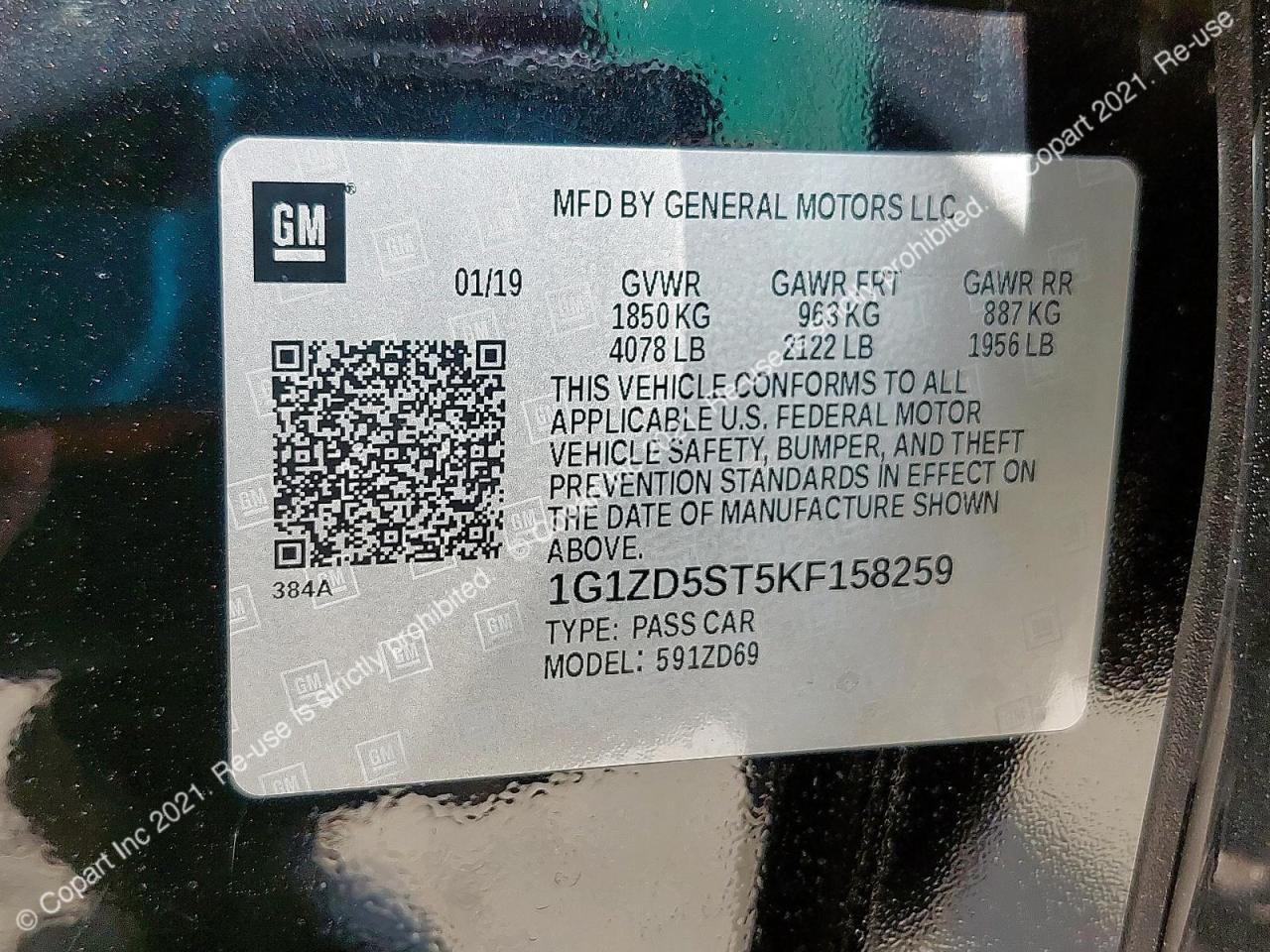1G1ZD5ST5KF158259 - 2019 CHEVROLET MALIBU - #39608313
