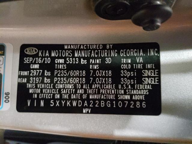 5XYKWDA22BG107286 KIA SORENTO SX
