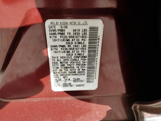 JN8AZ08T66W422938 Nissan MURANO SL