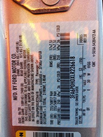2020 FORD FUSION SE - 3FA6P0HDXLR226618