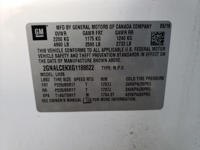 2016 CHEVROLET EQUINOX LT 2GNALCEKXG1188622