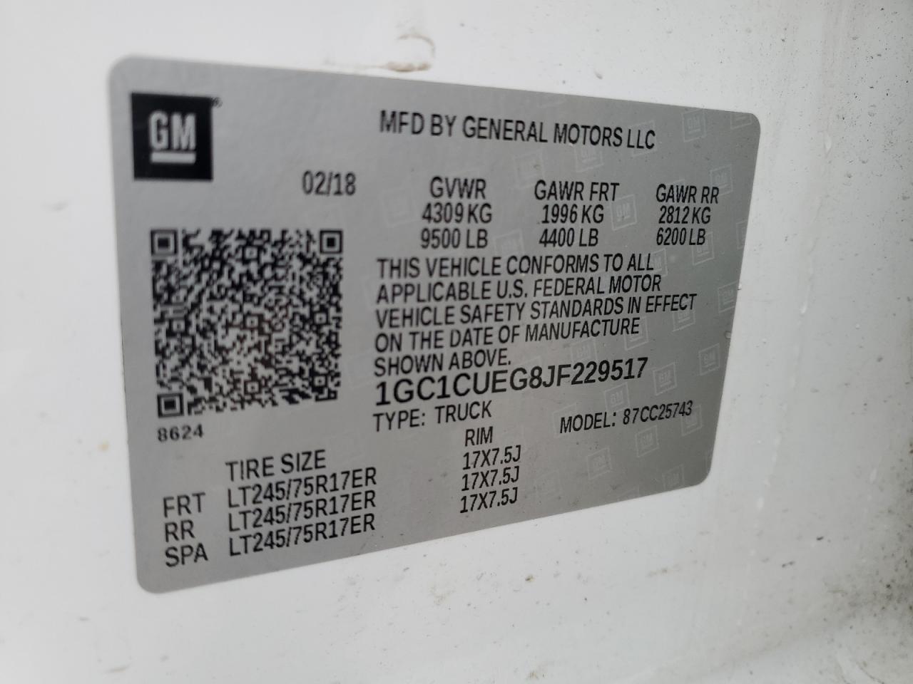 1GC1CUEG8JF229517 CHEVROLET ALL Models 2018