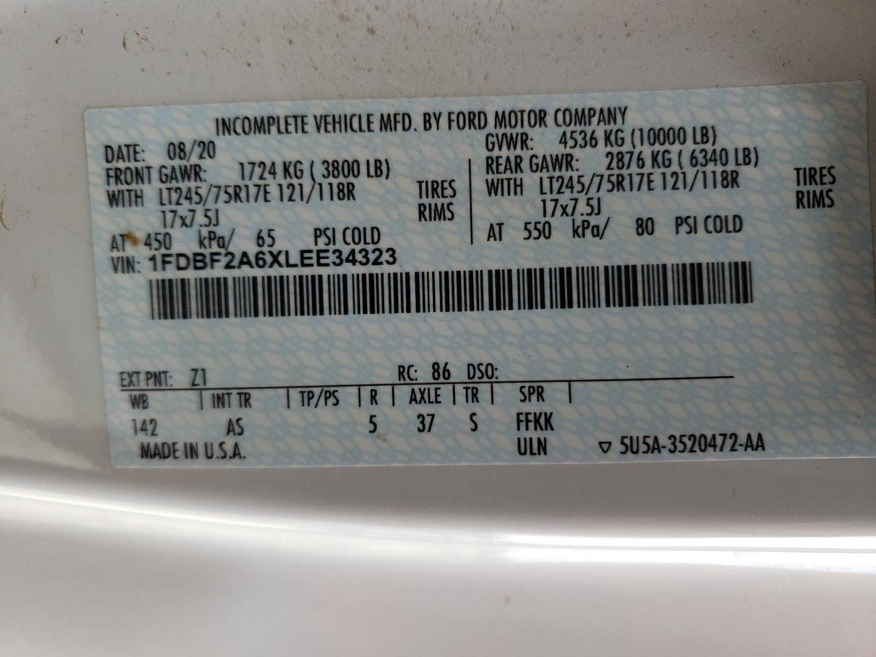 1FDBF2A6XLEE34323 FORD F250 2020