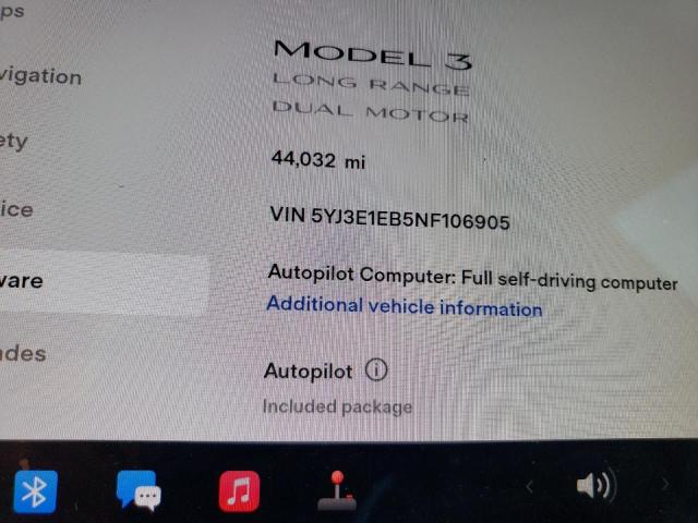 5YJ3E1EB5NF106905 Tesla MODEL 3