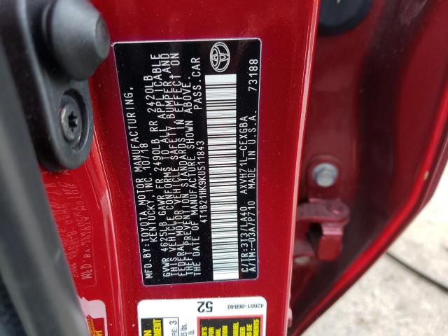 2019 TOYOTA CAMRY HYBR - 4T1B21HK9KU511843