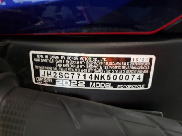 2022 HONDA CBR1000 RR - JH2SC7714NK500074