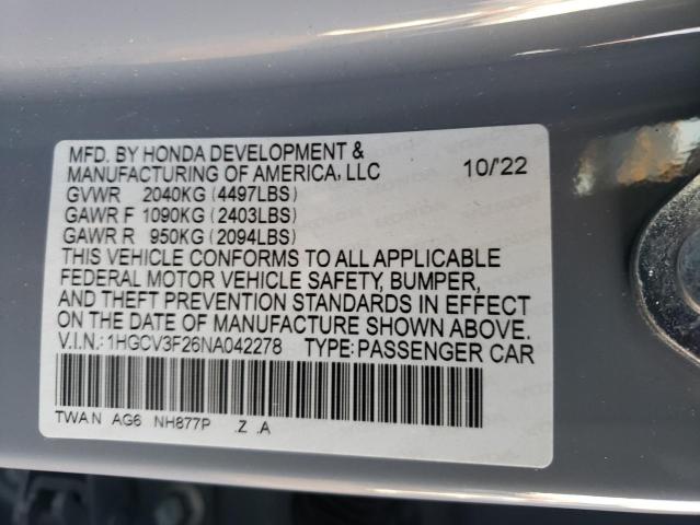 2022 HONDA ACCORD HYB - 1HGCV3F26NA042278