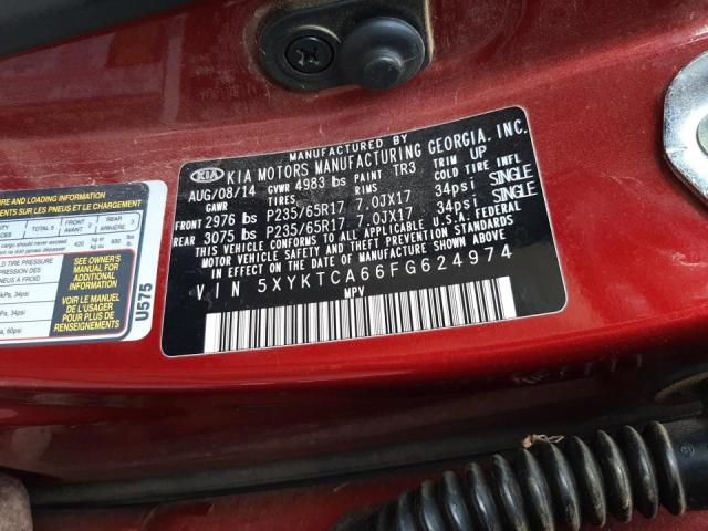 5XYKTCA66FG624974 KIA SORENTO LX