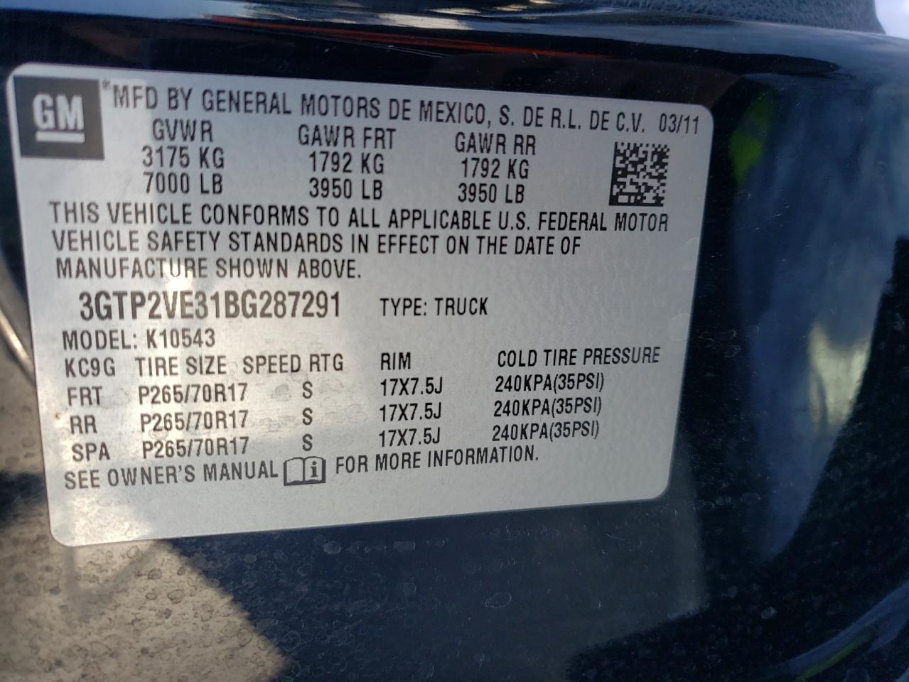 3GTP2VE31BG287291 2011 GMC Sierra K1500 Sle