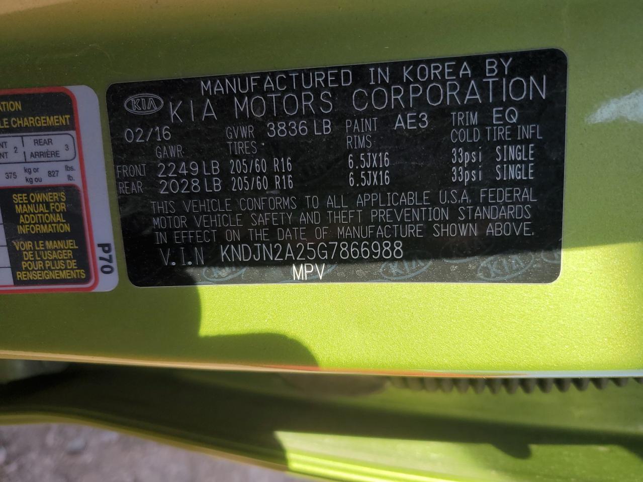 KNDJN2A25G7866988 2016 Kia Soul at AZ - Phoenix, Copart lot 