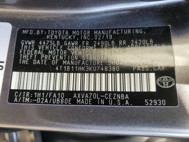 2019 TOYOTA CAMRY L 4T1B11HK3KU748380