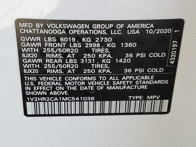 2021 VOLKSWAGEN ATLAS SE 1V2HR2CA1MC541036