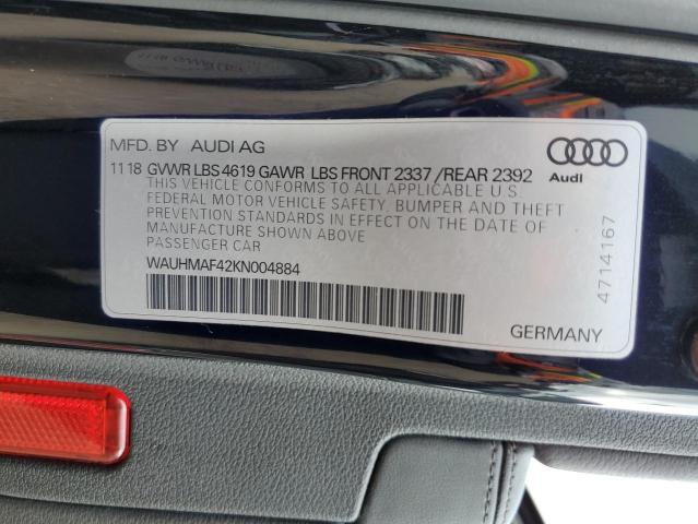 2019 AUDI A4 PREMIUM - WAUHMAF42KN004884