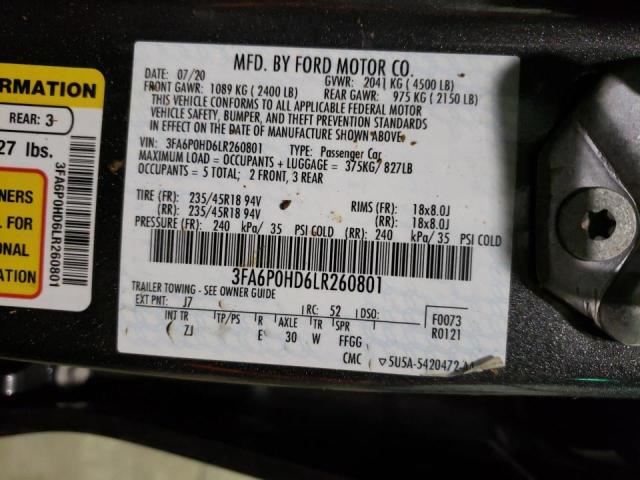 2020 FORD FUSION SE - 3FA6P0HD6LR260801